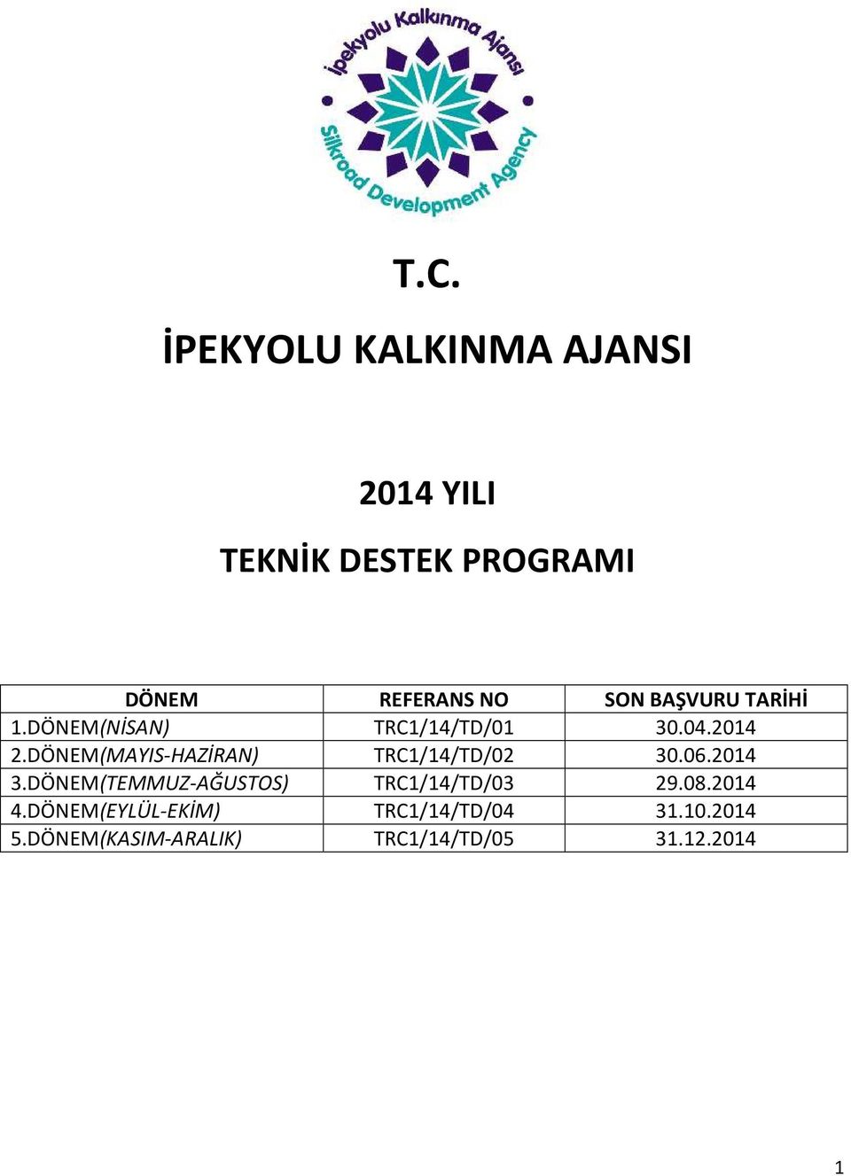 DÖNEM(MAYIS-HAZİRAN) TRC1/14/TD/02 30.06.2014 3.