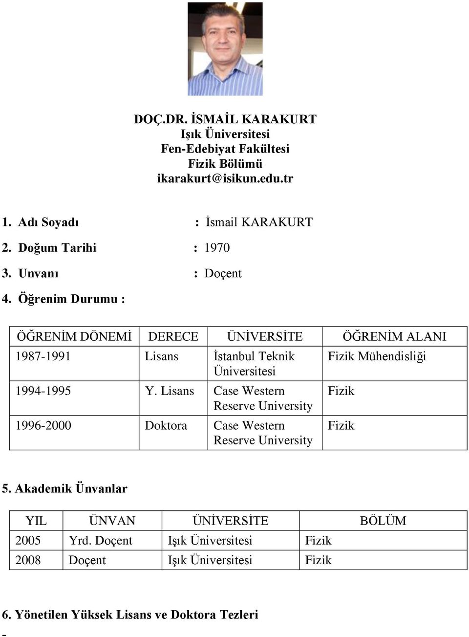 Öğrenim Durumu : ÖĞRENİM DÖNEMİ DERECE ÜNİVERSİTE ÖĞRENİM ALANI 1987-1991 Lisans İstanbul Teknik Üniversitesi 1994-1995 Y.