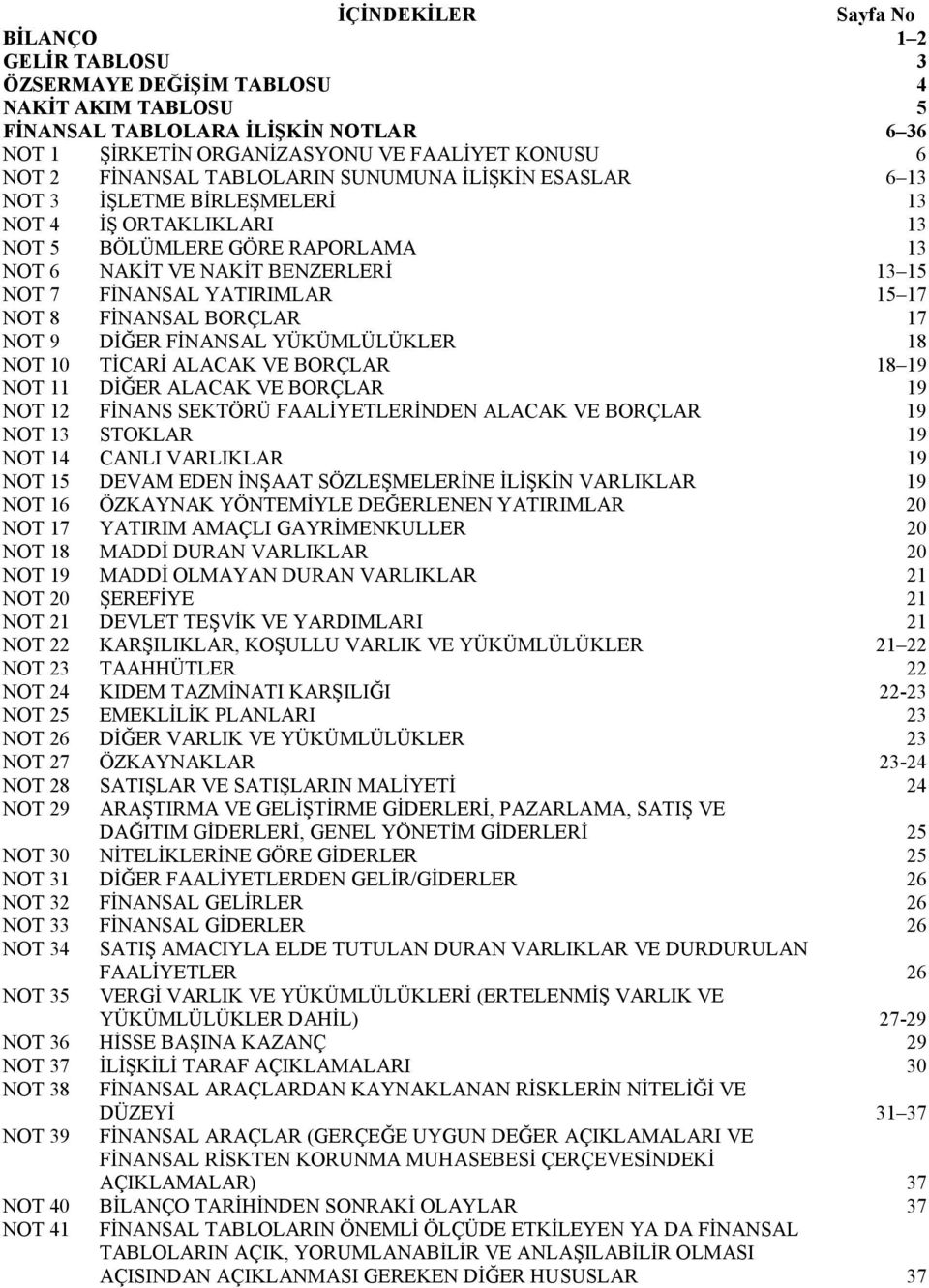 YATIRIMLAR 15 17 NOT 8 FĐNANSAL BORÇLAR 17 NOT 9 DĐĞER FĐNANSAL YÜKÜMLÜLÜKLER 18 NOT 10 TĐCARĐ ALACAK VE BORÇLAR 18 19 NOT 11 DĐĞER ALACAK VE BORÇLAR 19 NOT 12 FĐNANS SEKTÖRÜ FAALĐYETLERĐNDEN ALACAK