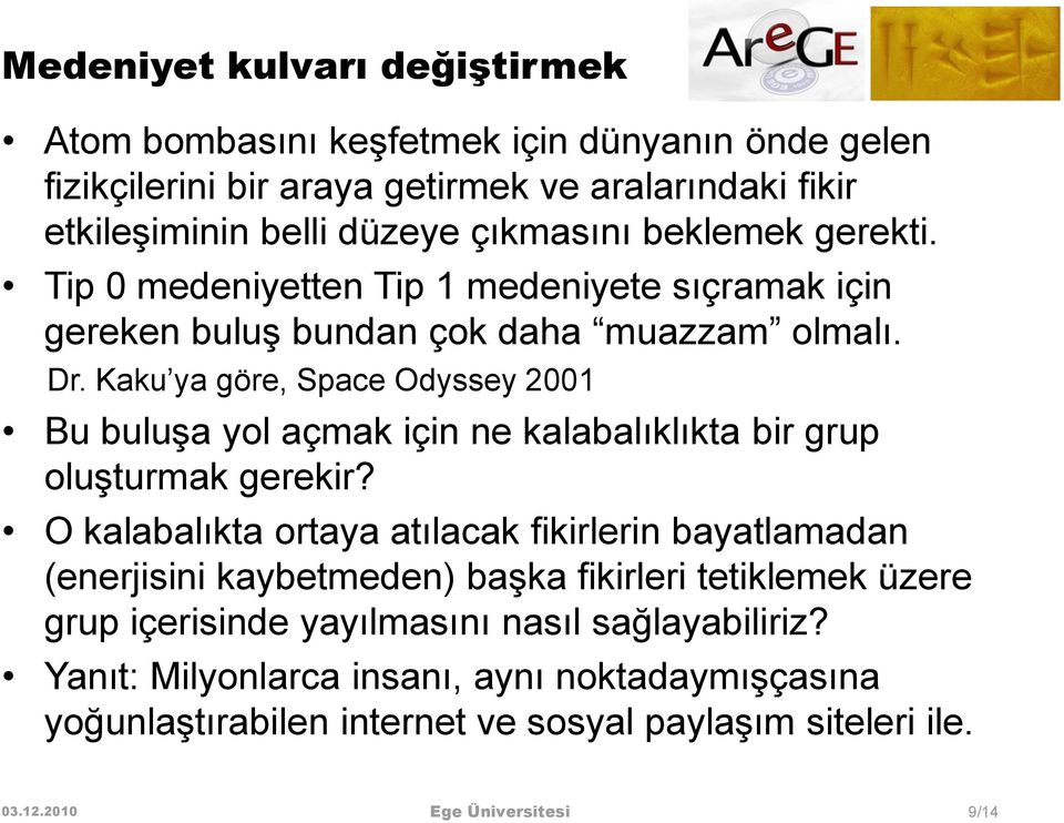 Kaku ya göre, Space Odyssey 2001 Bu buluşa yol açmak için ne kalabalıklıkta bir grup oluşturmak gerekir?