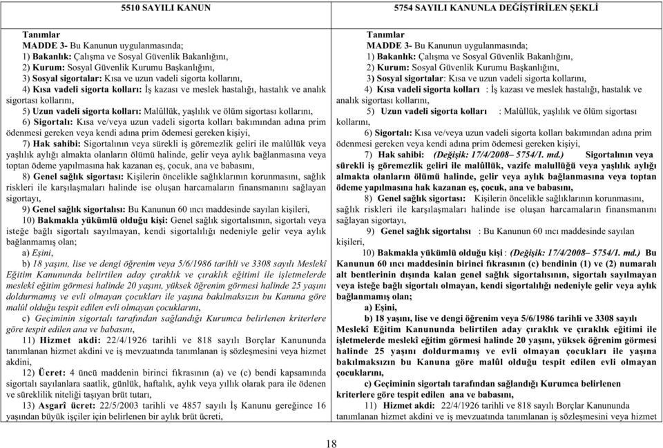 Malûllük, ya lılık ve ölüm sigortası kollarını, 6) Sigortalı: Kısa ve/veya uzun vadeli sigorta kolları bakımından adına prim ödenmesi gereken veya kendi adına prim ödemesi gereken ki iyi, 7) Hak