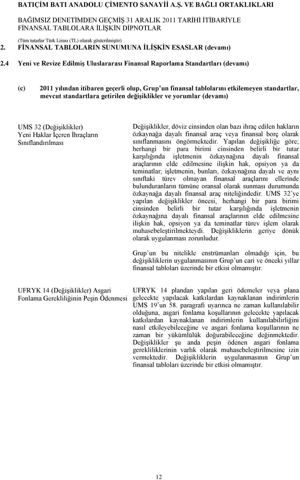 getirilen değişiklikler ve yorumlar (devamı) UMS 32 (Değişiklikler) Yeni Haklar İçeren İhraçların Sınıflandırılması Değişiklikler, döviz cinsinden olan bazı ihraç edilen hakların özkaynağa dayalı