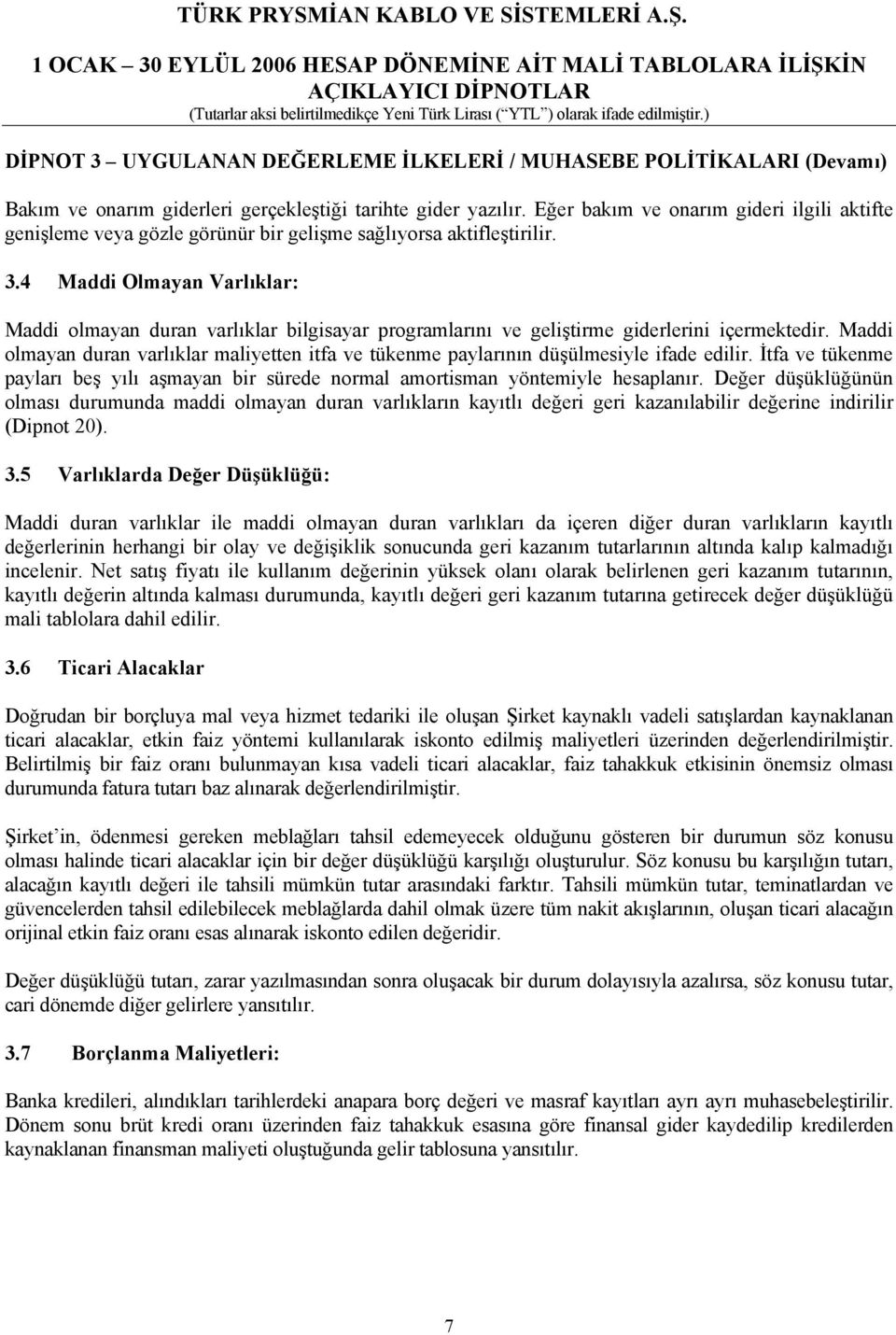 4 Maddi Olmayan Varlıklar: Maddi olmayan duran varlıklar bilgisayar programlarını ve geliştirme giderlerini içermektedir.