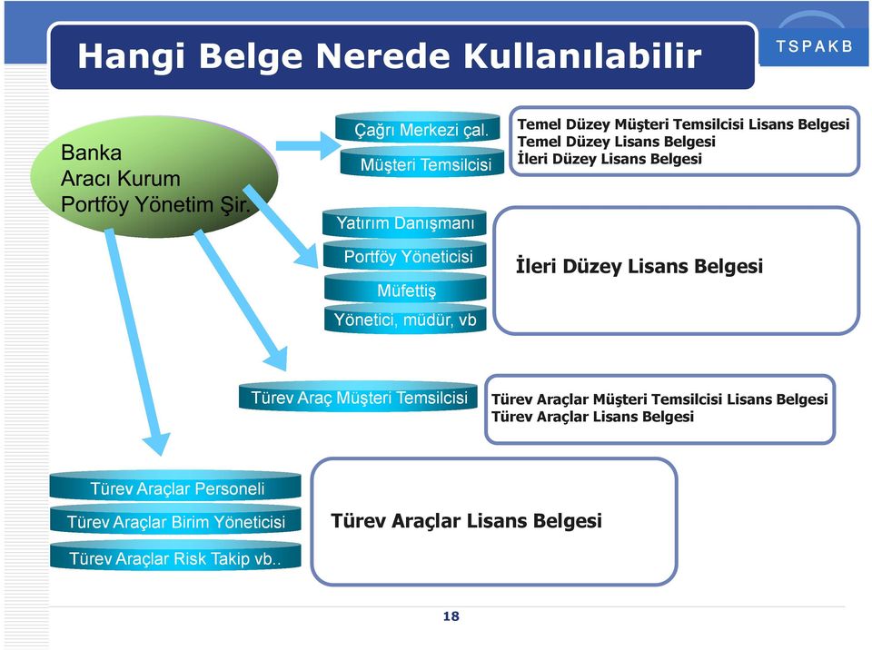 Yatırım Danışmanı Portföy Yöneticisi Müfettiş Yönetici, müdür, vb İleri Düzey Lisans Belgesi Türev Araç Müşteri ş