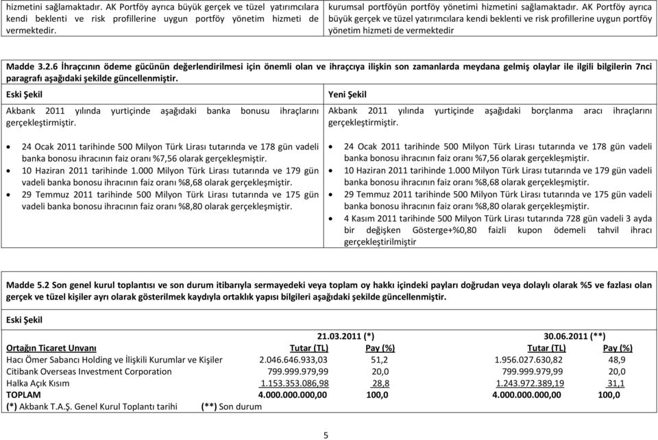 AK Portföy ayrıca büyük gerçek ve tüzel yatırımcılara kendi beklenti ve risk profillerine uygun portföy yönetim hizmeti de vermektedir Madde 3.2.