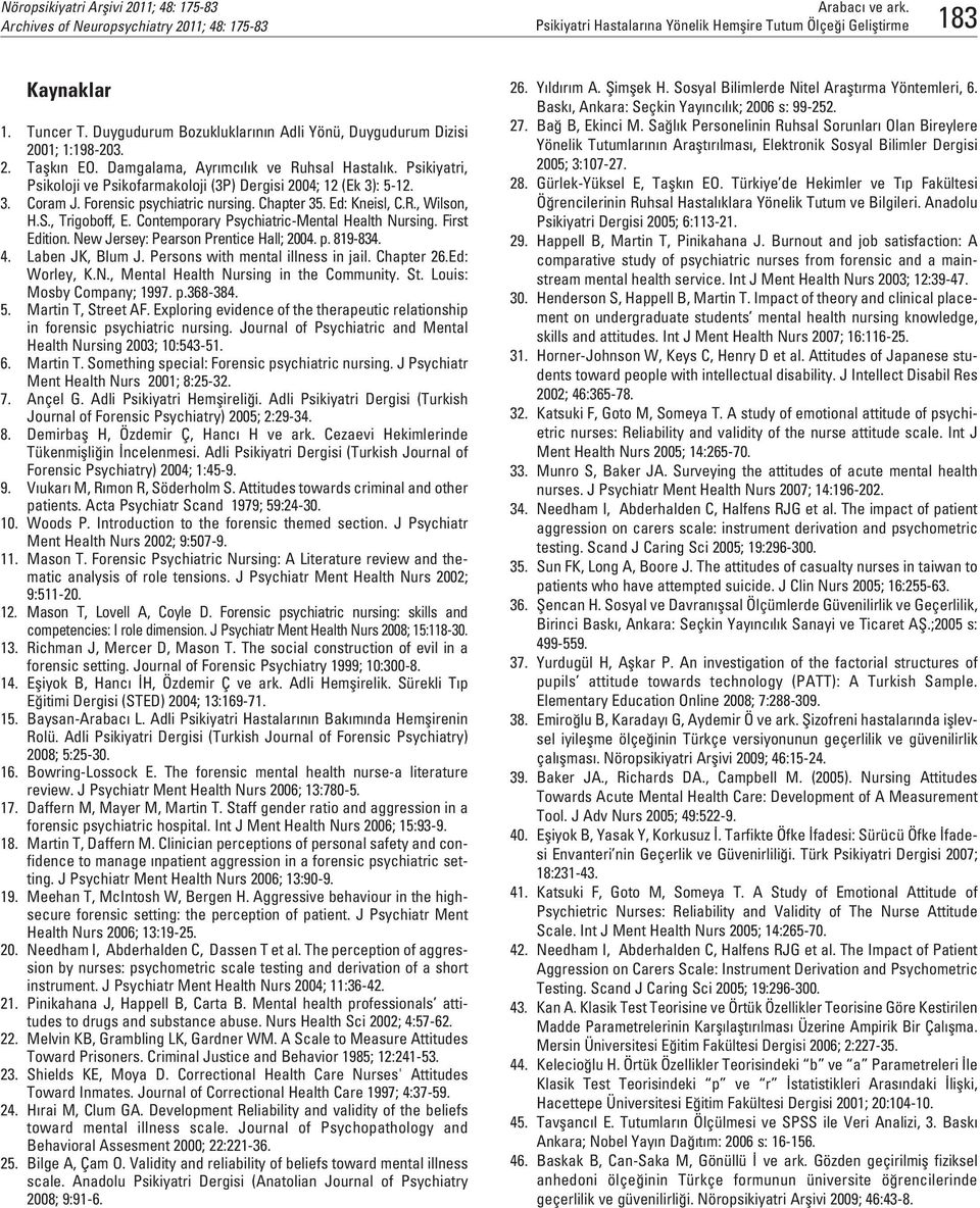 Contemporary Psychiatric-Mental Health Nursing. First Edition. New Jersey: Pearson Prentice Hall; 2004. p. 819-834. 4. Laben JK, Blum J. Persons with mental illness in jail. Chapter 26.Ed: Worley, K.