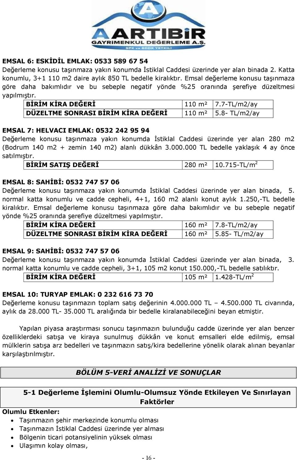 7-TL/m2/ay DÜZELTME SONRASI BĠRĠM KĠRA DEĞERĠ 110 m² 5.