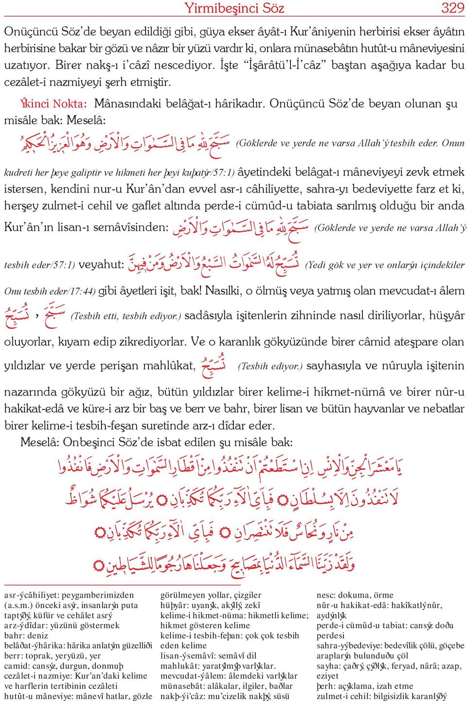 Onüçüncü Söz de beyan olunan þu misâle bak: Meselâ: 329 (Göklerde ve yerde ne varsa Allah ý tesbih eder.