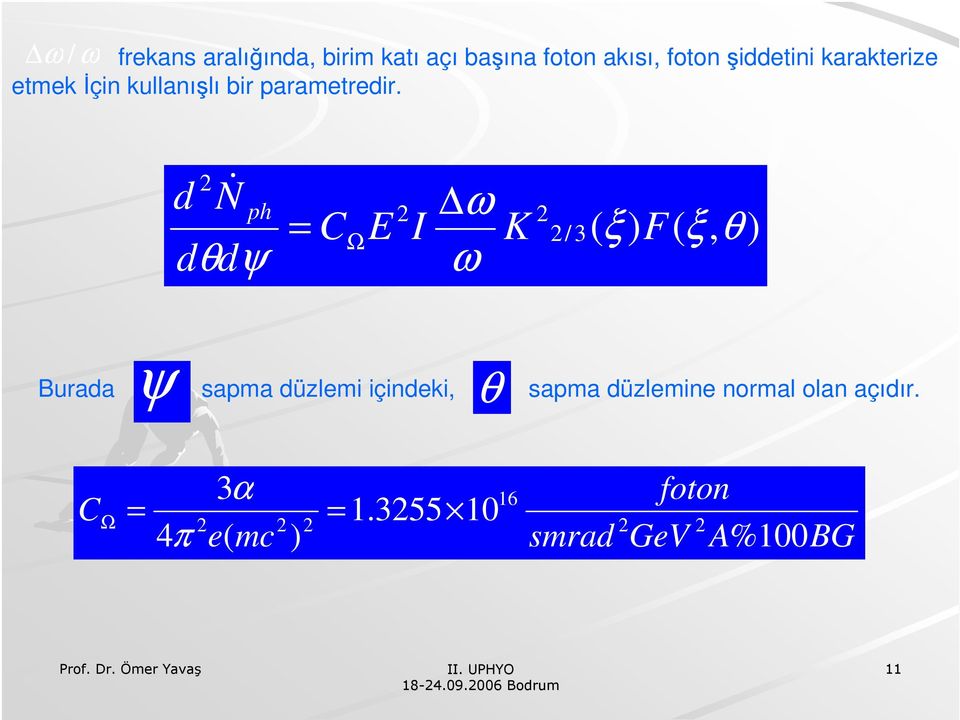 & 2 d N ph 2 = C Ω E I dθdψ ω K ω 2 2/3( ξ ) F( ξ, θ ) ψ Burada sapma düzlemi