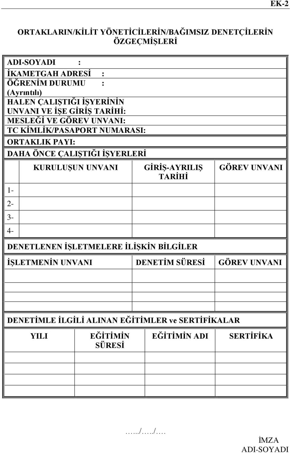 İŞYERLERİ KURULUŞUN UNVANI GİRİŞ-AYRILIŞ TARİHİ GÖREV UNVANI 1-2- 3-4- DENETLENEN İŞLETMELERE İLİŞKİN BİLGİLER İŞLETMENİN UNVANI DENETİM