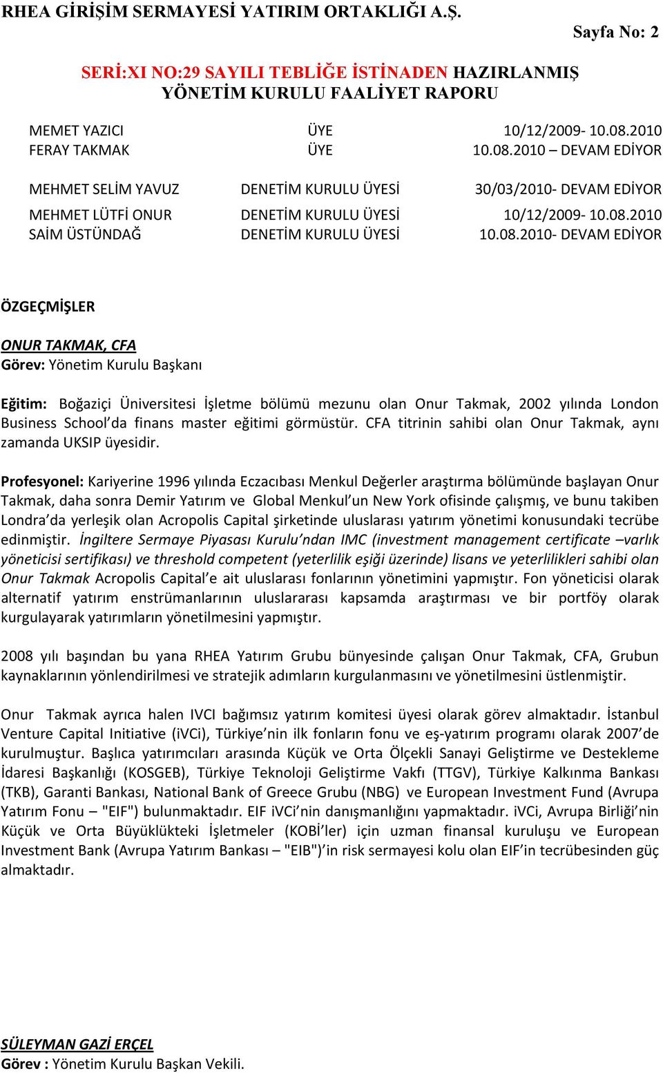 2010 DEVAM EDİYOR MEHMET SELİM YAVUZ DENETİM KURULU ÜYESİ 30/03/2010 DEVAM EDİYOR MEHMET LÜTFİ ONUR SAİM ÜSTÜNDAĞ DENETİM KURULU ÜYESİ DENETİM KURULU ÜYESİ 10/12/2009 10.08.