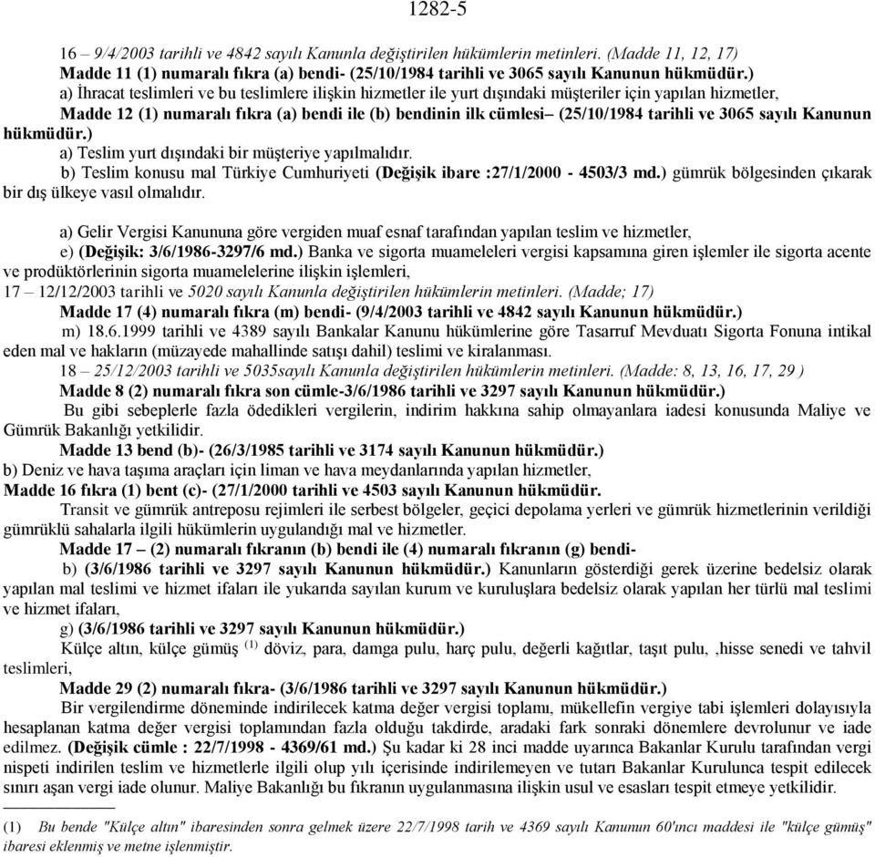 ve 3065 sayılı Kanunun hükmüdür.) a) Teslim yurt dışındaki bir müşteriye yapılmalıdır. b) Teslim konusu mal Türkiye Cumhuriyeti (Değişik ibare :27/1/2000-4503/3 md.