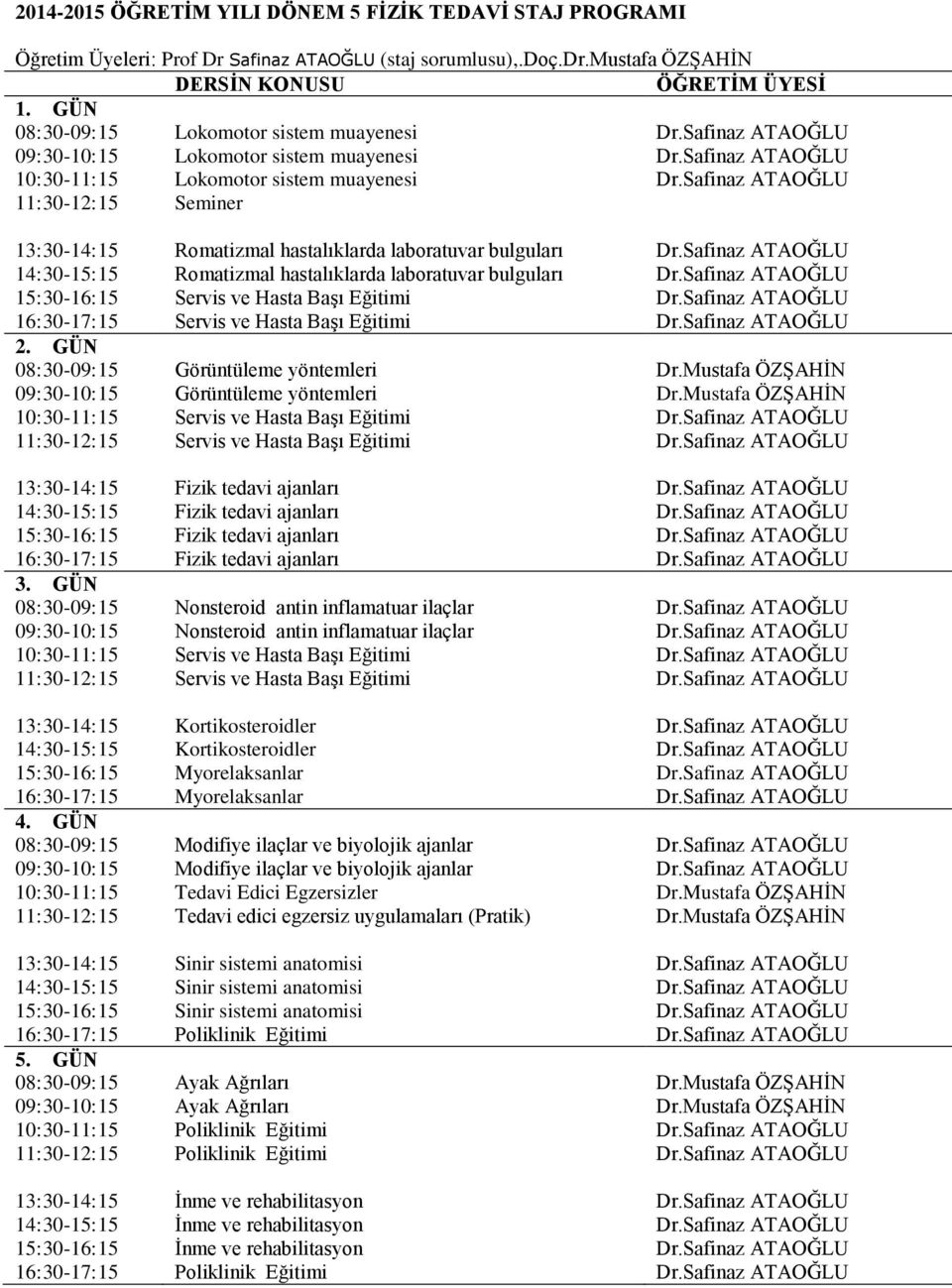 Safinaz ATAOĞLU 11:30-12:15 Seminer 13:30-14:15 Romatizmal hastalıklarda laboratuvar bulguları Dr.Safinaz ATAOĞLU 14:30-15:15 Romatizmal hastalıklarda laboratuvar bulguları Dr.