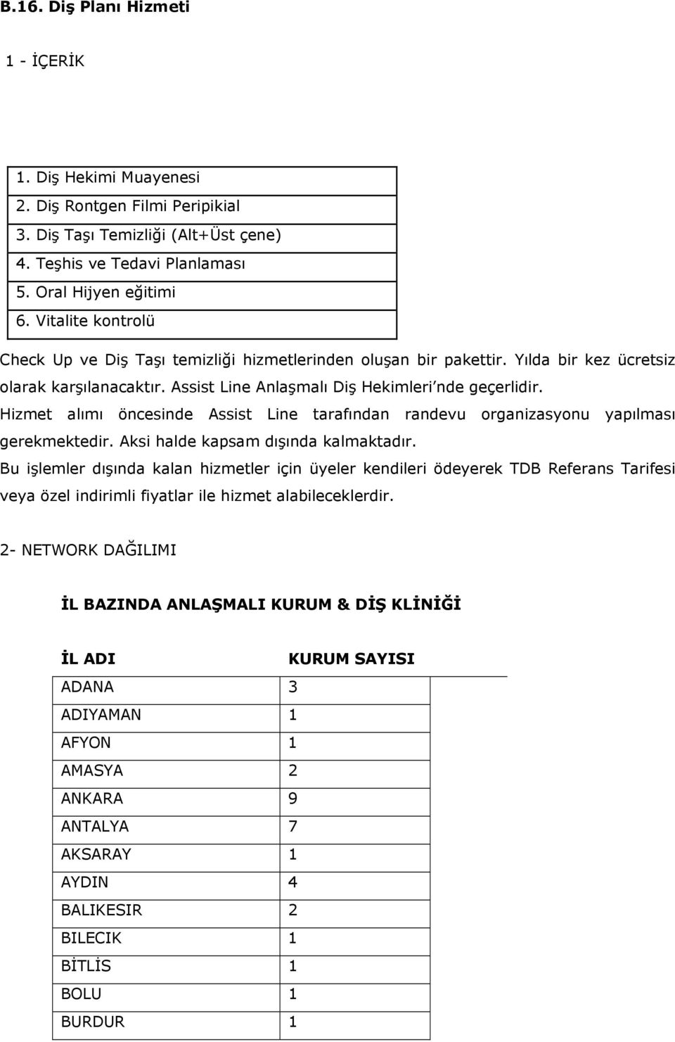 Hizmet alımı öncesinde Assist Line tarafından randevu organizasyonu yapılması gerekmektedir. Aksi halde kapsam dışında kalmaktadır.