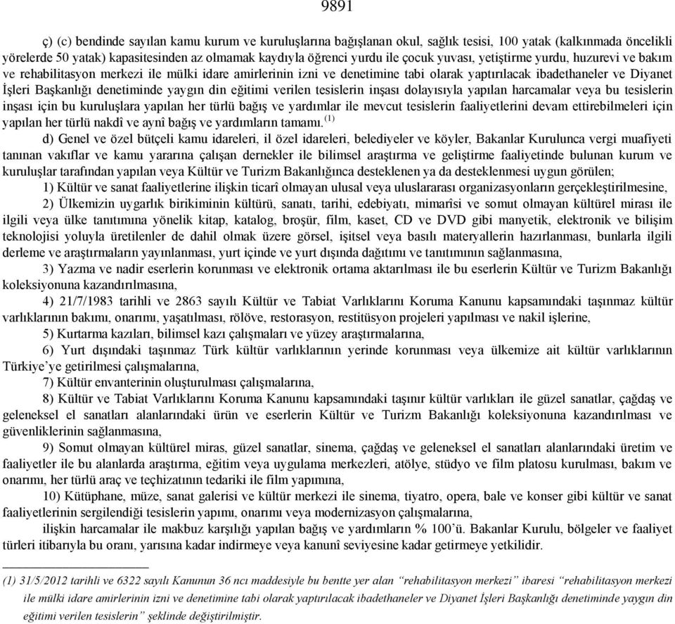 yaygın din eğitimi verilen tesislerin inşası dolayısıyla yapılan harcamalar veya bu tesislerin inşası için bu kuruluşlara yapılan her türlü bağış ve yardımlar ile mevcut tesislerin faaliyetlerini