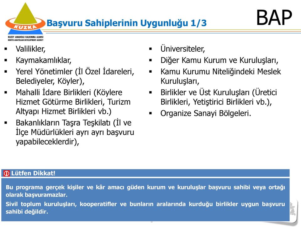 ) Bakanlıkların Taşra Teşkilatı (İl ve İlçe Müdürlükleri ayrı ayrı başvuru yapabileceklerdir), Üniversiteler, Diğer Kamu Kurum ve Kuruluşları, Kamu Kurumu Niteliğindeki Meslek Kuruluşları,