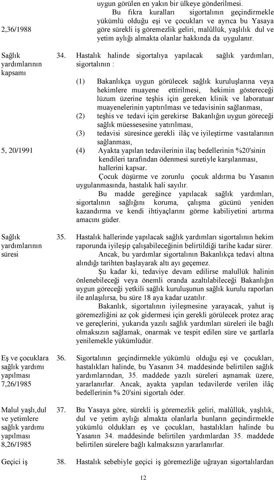 uygulanır. Sağlık yardımlarının kapsamı 34.