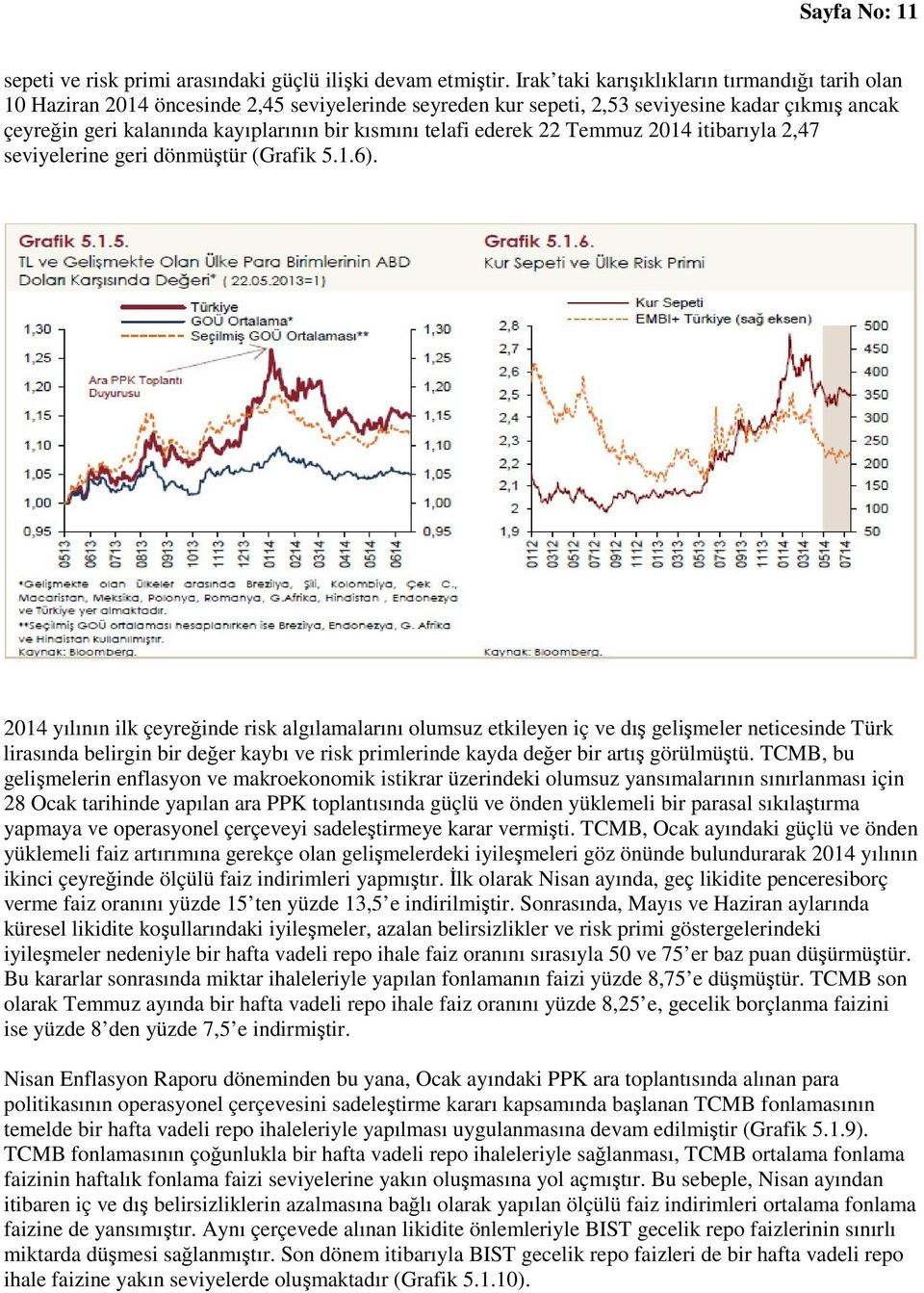 telafi ederek 22 Temmuz 2014 itibarıyla 2,47 seviyelerine geri dönmüştür (Grafik 5.1.6).