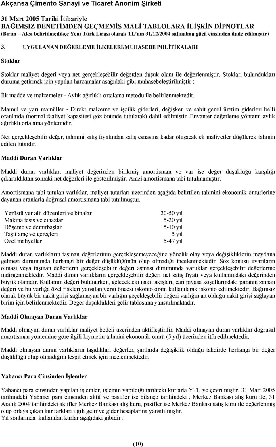 Mamul ve yarı mamüller - Direkt malzeme ve işçilik giderleri, değişken ve sabit genel üretim giderleri belli oranlarda (normal faaliyet kapasitesi göz önünde tutularak) dahil edilmiştir.