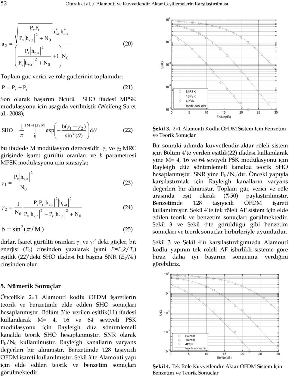 et l., 8); ( SHO M ) / M b( d ) exp sn ( ) () bu fdede M modülsyon deecesd. ve MRC gşnde şet güültü onlı ve b pmetes MPSK modülsyonu çn sısıyl; Pv (3) N, Pv P (4) N P P N v, b sn ( / M) (5) dıl.