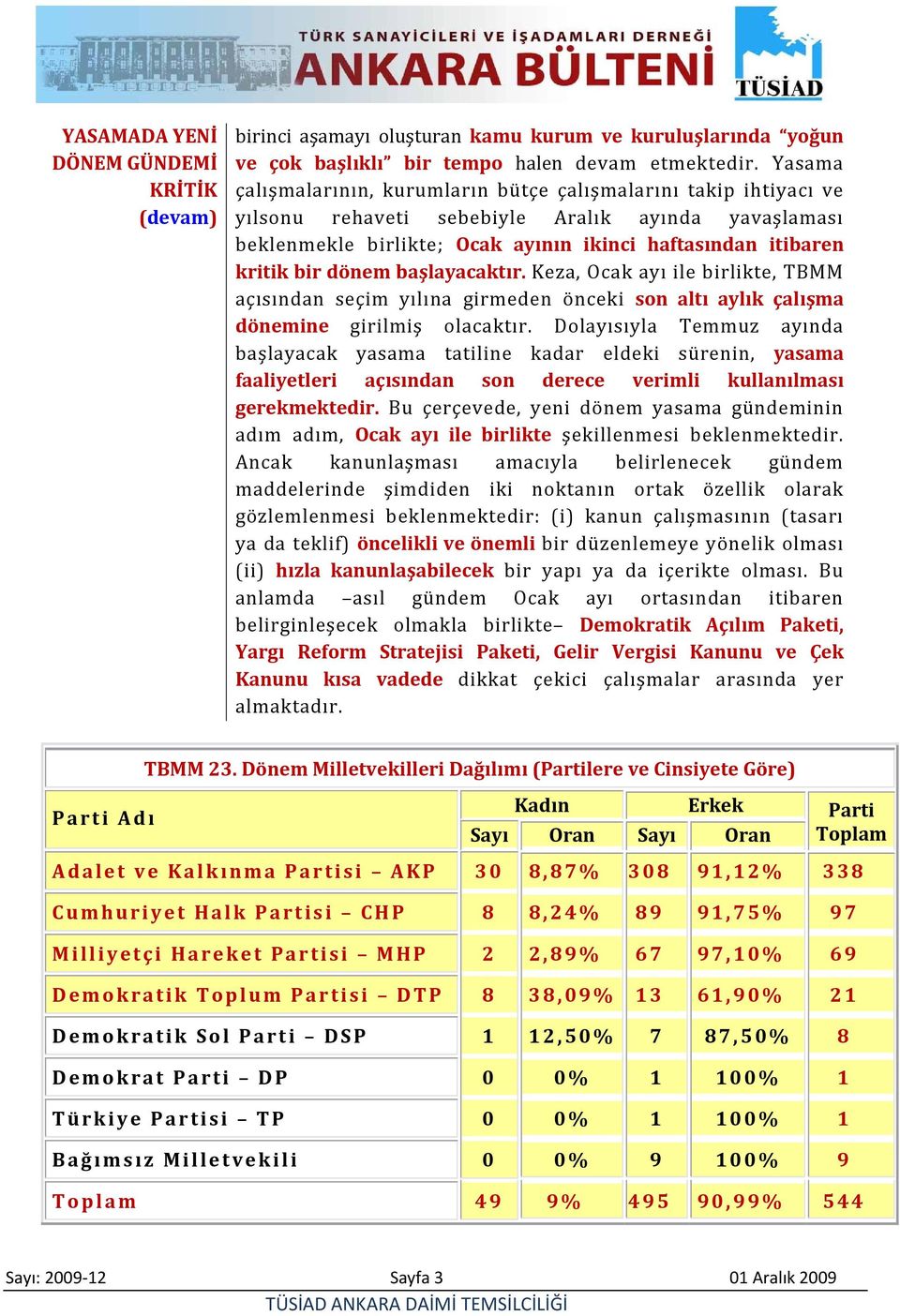 dönem başlayacaktır. Keza, Ocak ayı ile birlikte, TBMM açısından seçim yılına girmeden önceki son altı aylık çalışma dönemine girilmiş olacaktır.