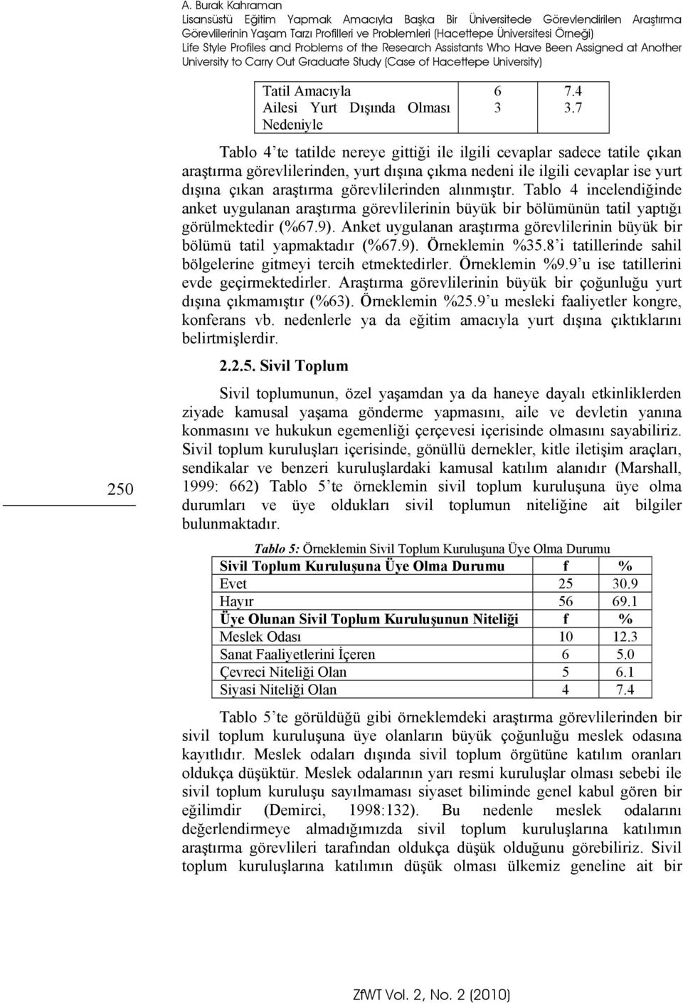 Nedeniyle Tablo 4 te tatilde nereye gittiği ile ilgili cevaplar sadece tatile çıkan araştırma görevlilerinden, yurt dışına çıkma nedeni ile ilgili cevaplar ise yurt dışına çıkan araştırma