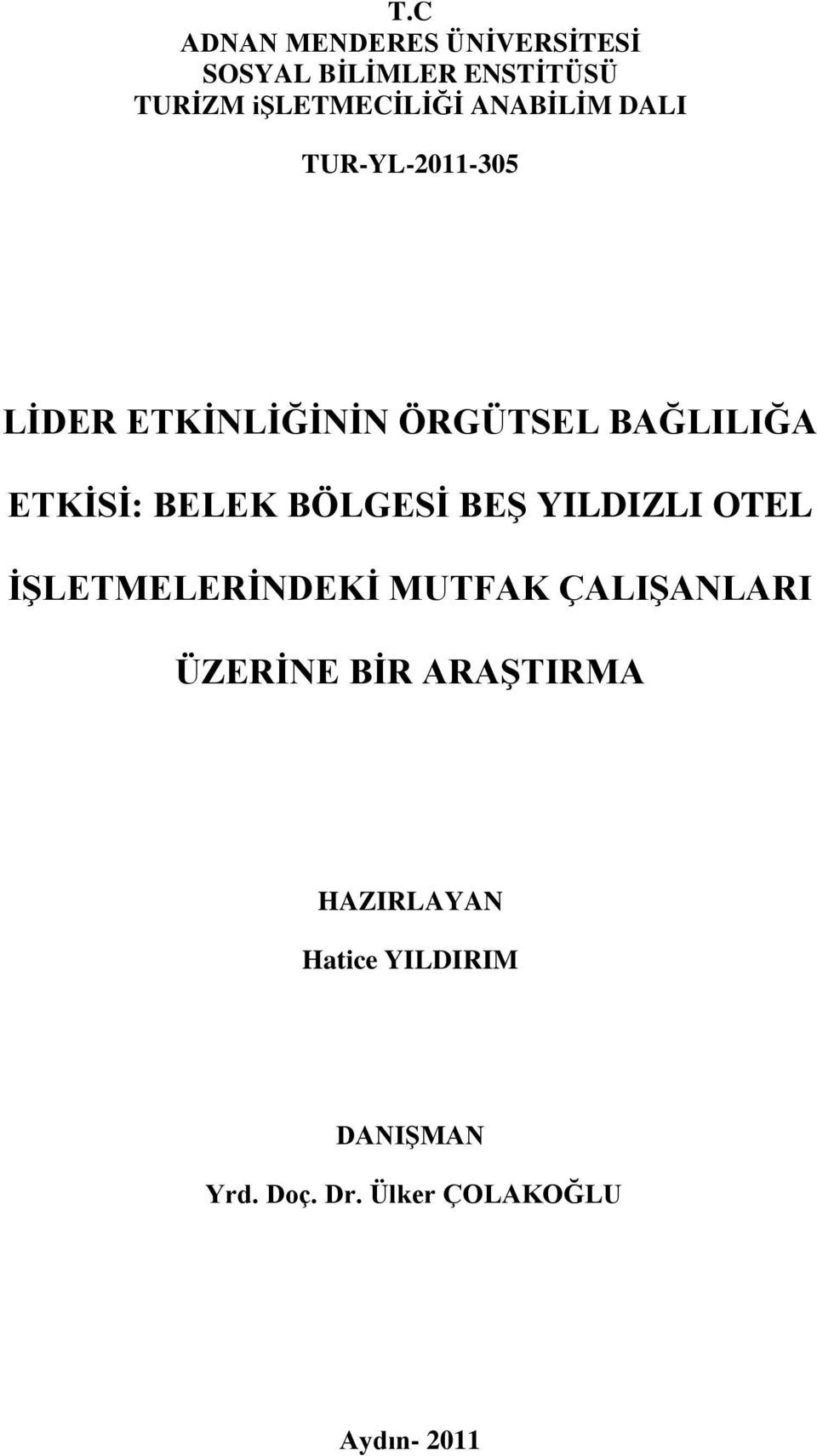 BELEK BÖLGESĠ BEġ YILDIZLI OTEL ĠġLETMELERĠNDEKĠ MUTFAK ÇALIġANLARI ÜZERĠNE BĠR