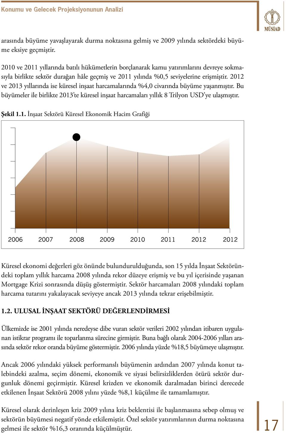 2012 ve 2013 yıllarında ise küresel inşaat harcamalarında %4,0 civarında büyüme yaşanmıştır. Bu büyümeler ile birlikte 2013 te küresel inşaat harcamaları yıllık 8 Trilyon USD ye ulaşmıştır. Şekil