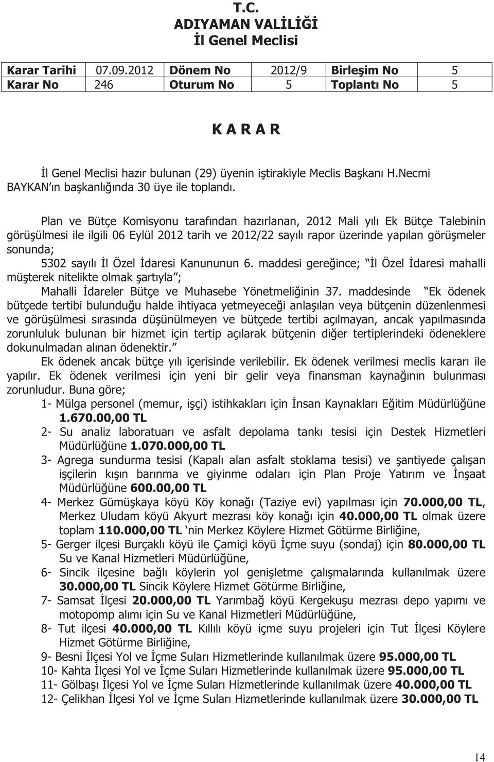 sayılı İl Özel İdaresi Kanununun 6. maddesi gereğince; İl Özel İdaresi mahalli müşterek nitelikte olmak şartıyla ; Mahalli İdareler Bütçe ve Muhasebe Yönetmeliğinin 37.