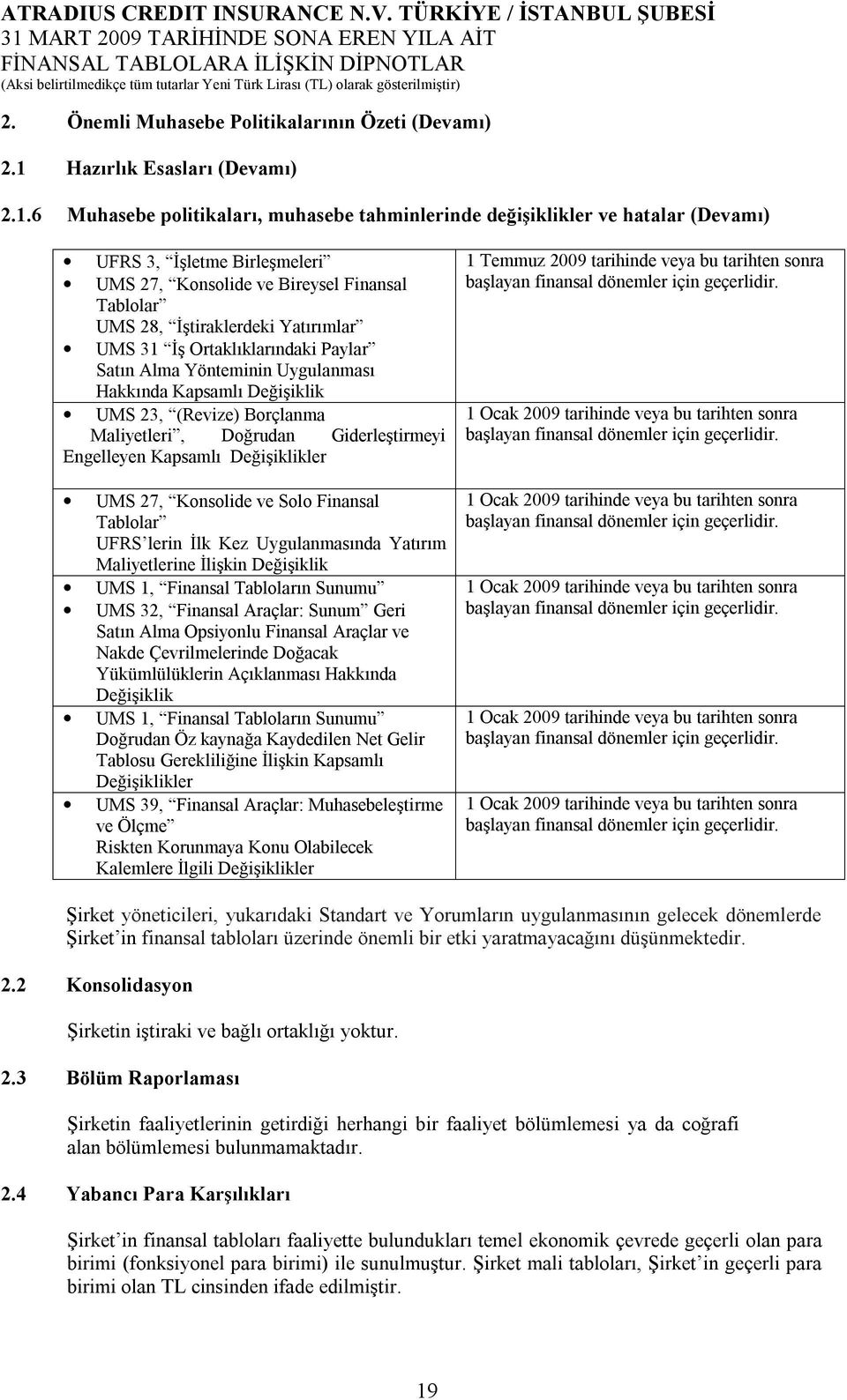 6 Muhasebe politikaları, muhasebe tahminlerinde değişiklikler ve hatalar (Devamı) UFRS 3, İşletme Birleşmeleri UMS 27, Konsolide ve Bireysel Finansal Tablolar UMS 28, İştiraklerdeki Yatırımlar UMS 31