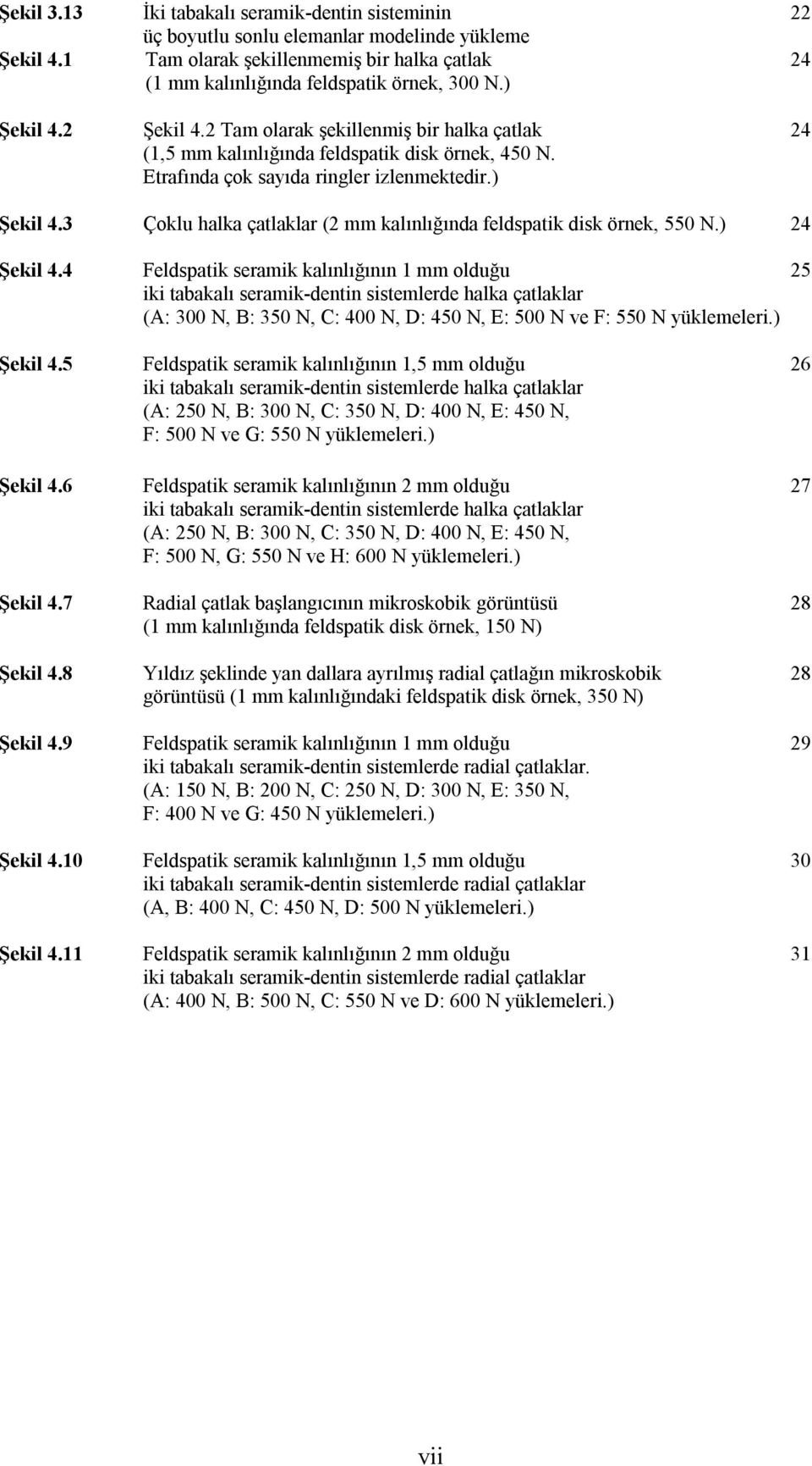 ) 24 Şekil 4.4 Feldspatik seramik kalınlığının 1 mm olduğu 25 iki tabakalı seramik-dentin sistemlerde halka çatlaklar (A: 300 N, B: 350 N, C: 400 N, D: 450 N, E: 500 N ve F: 550 N yüklemeleri.