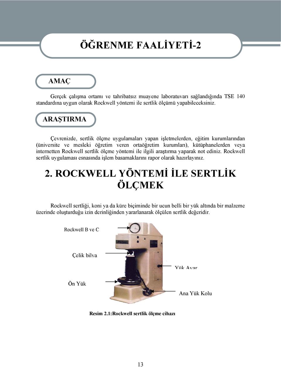 ARAŞTIRMA Çevrenizde, sertlik ölçme uygulamaları yapan işletmelerden, eğitim kurumlarından (üniversite ve mesleki öğretim veren ortaöğretim kurumları), kütüphanelerden veya internetten Rockwell