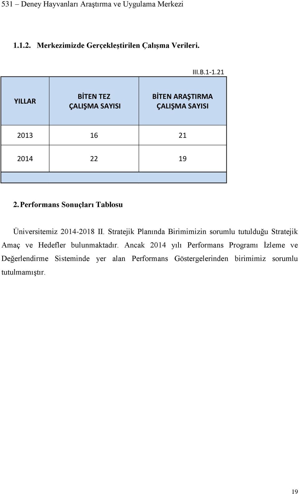 Performans Sonuçları Tablosu Üniversitemiz 2014-2018 II.