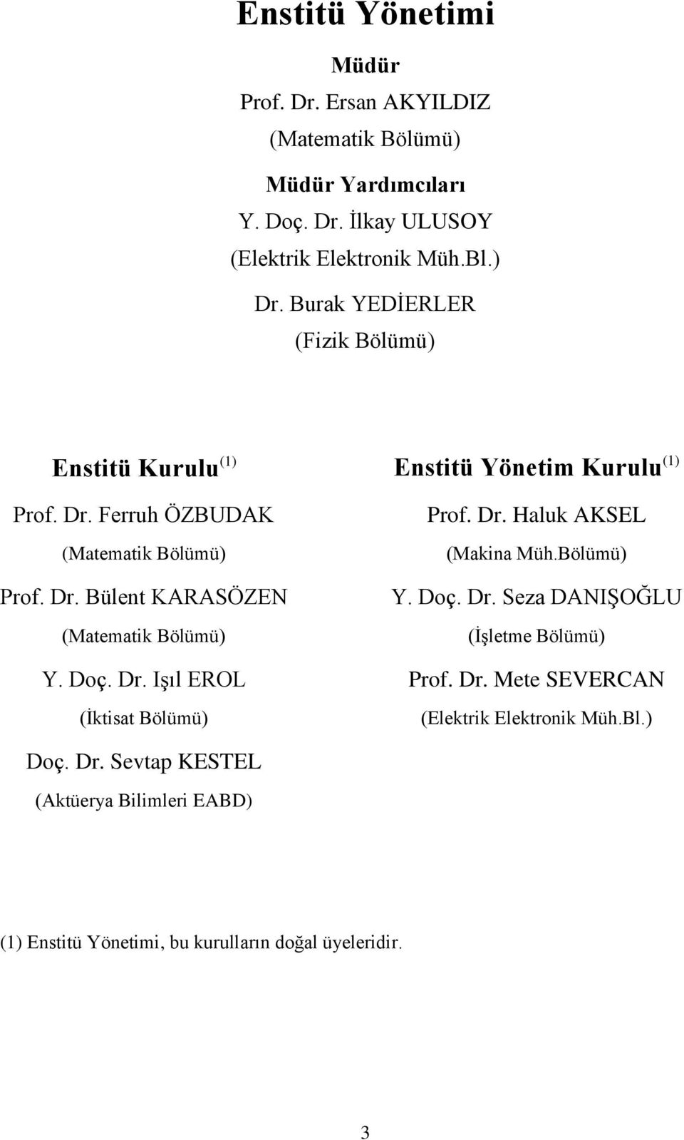 Doç. Dr. IĢıl EROL (Ġktisat Bölümü) Prof. Dr. Haluk AKSEL (Makina Müh.Bölümü) Y. Doç. Dr. Seza DANIġOĞLU (ĠĢletme Bölümü) Prof. Dr. Mete SEVERCAN (Elektrik Elektronik Müh.