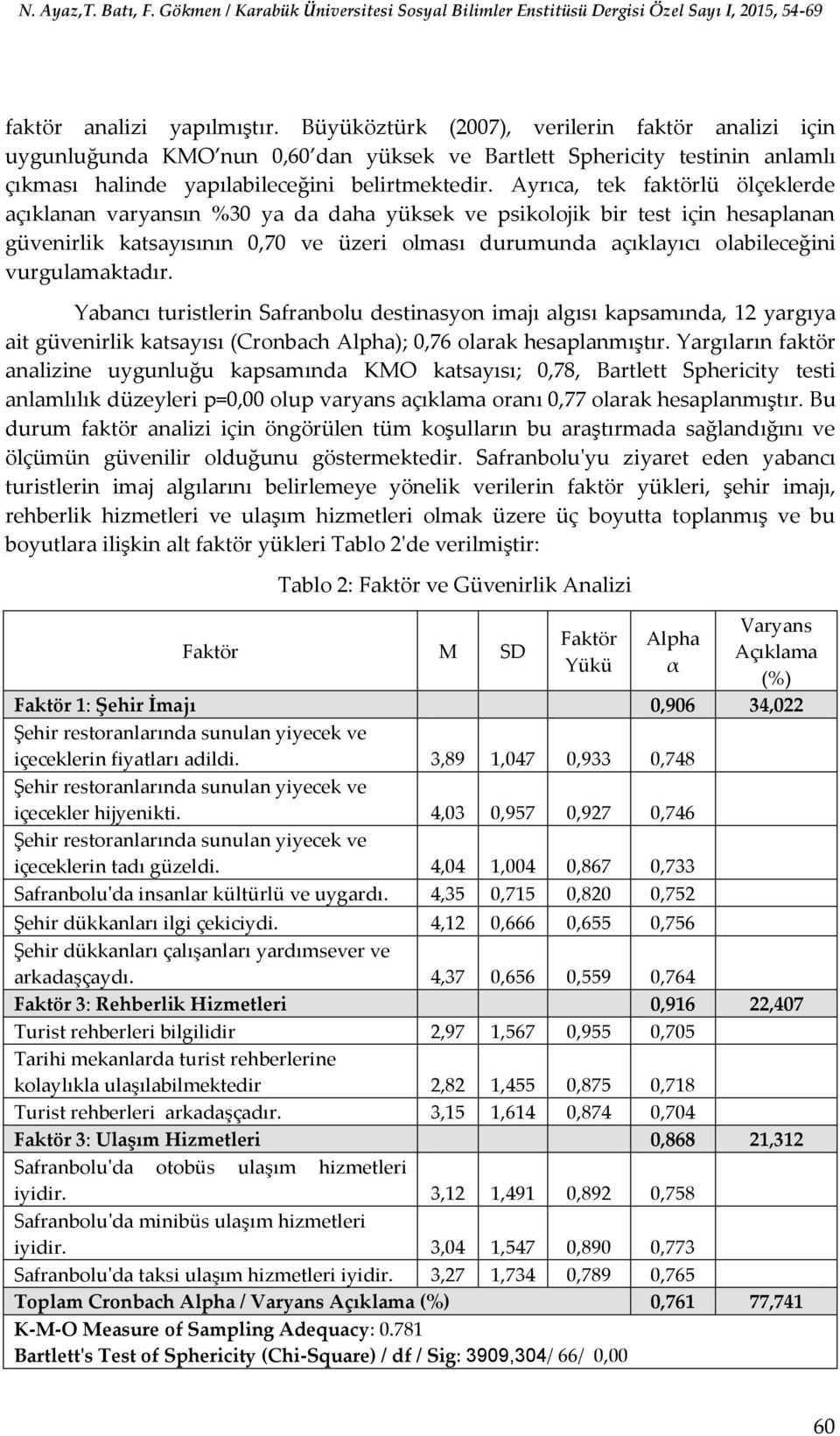 Ayrıca, tek faktörlü ölçeklerde açıklanan varyansın %30 ya da daha yüksek ve psikolojik bir test için hesaplanan güvenirlik katsayısının 0,70 ve üzeri olması durumunda açıklayıcı olabileceğini