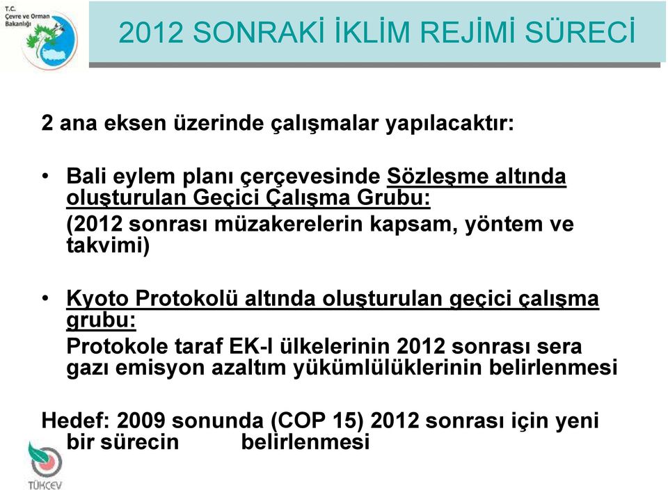 Protokolü altında oluşturulan geçici çalışma grubu: Protokole taraf EK-I ülkelerinin 2012 sonrası sera gazı