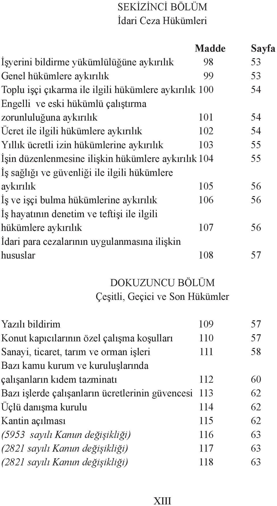 55 İş sağlığı ve güvenliği ile ilgili hükümlere aykırılık 105 56 İş ve işçi bulma hükümlerine aykırılık 106 56 İş hayatının denetim ve teftişi ile ilgili hükümlere aykırılık 107 56 İdari para