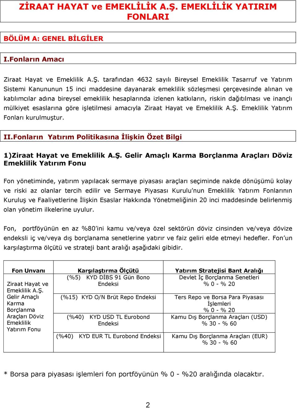 tarafından 4632 sayılı Bireysel Emeklilik Tasarruf ve Yatırım Sistemi Kanununun 15 inci maddesine dayanarak emeklilik sözleşmesi çerçevesinde alınan ve katılımcılar adına bireysel emeklilik