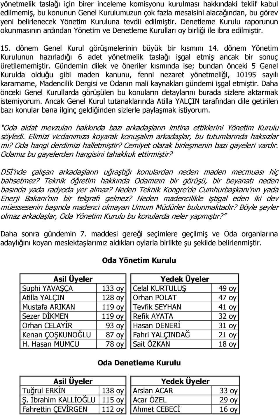 dönem Yönetim Kurulunun hazırladığı 6 adet yönetmelik taslağı işgal etmiş ancak bir sonuç üretilememiştir.