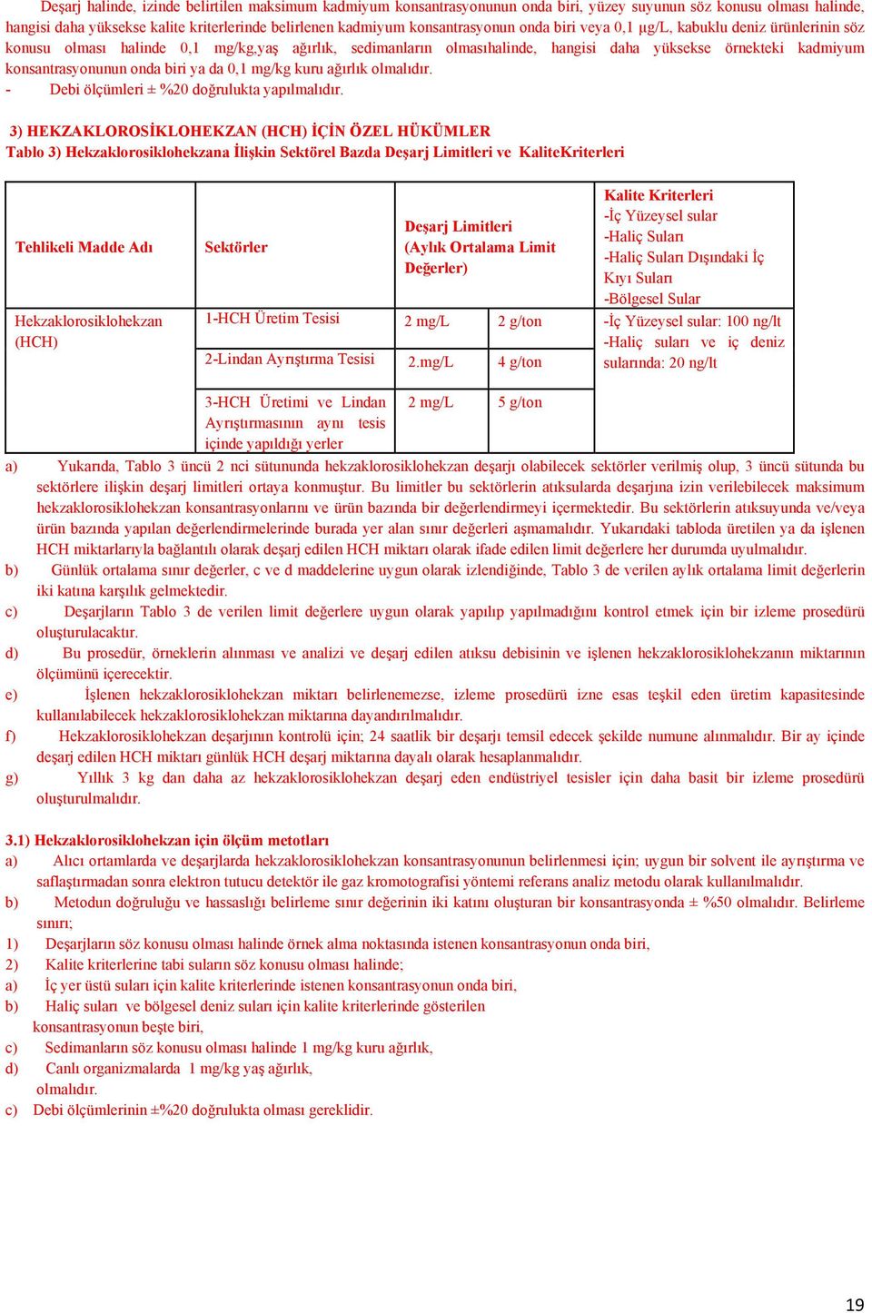 konsantrasyonunun onda biri ya da 0,1 mg/kg kuru ağırlık olmalıdır. - Debi ölçümleri ± %20 doğrulukta yapılmalıdır.