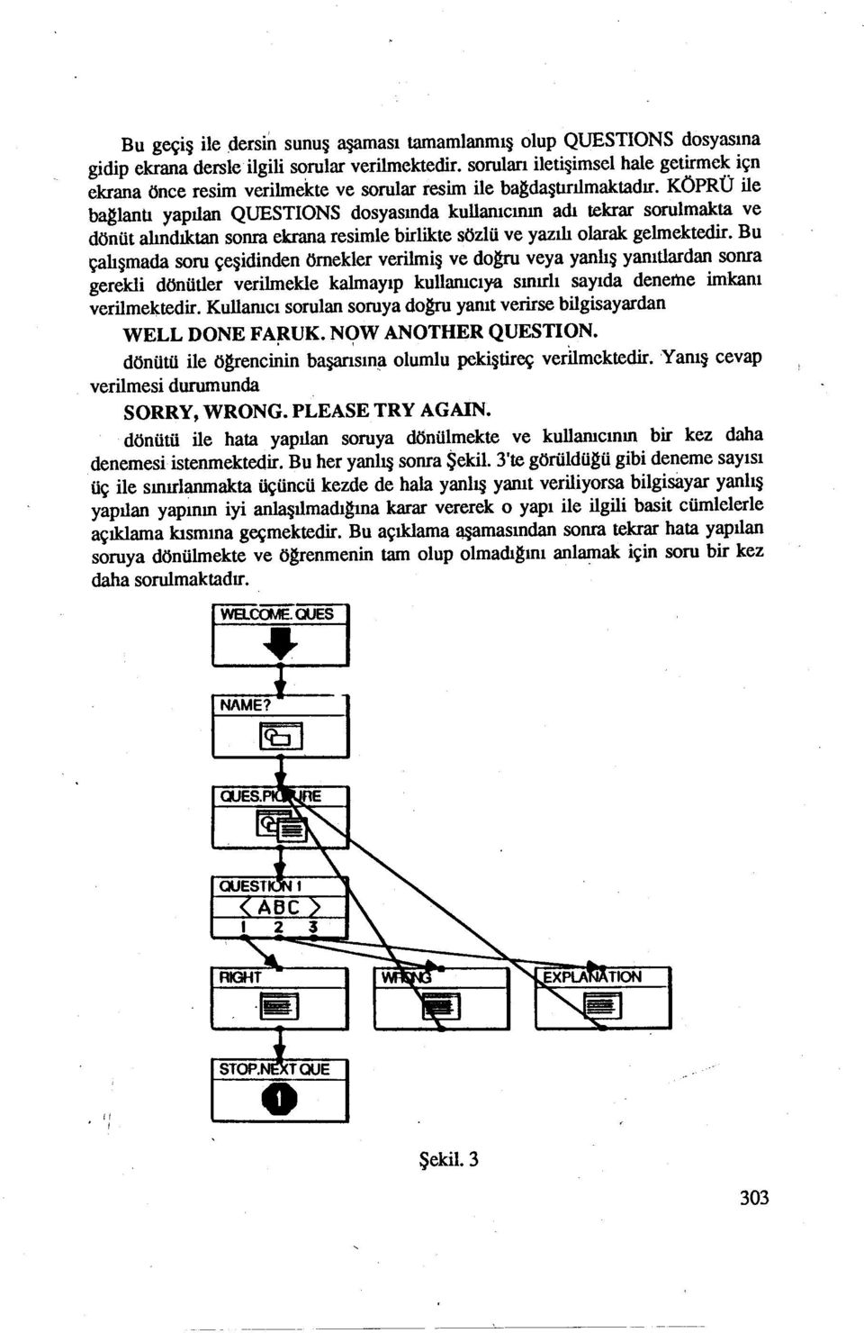 KÖPRÜ ile baglantı yapılan QUESTIONS dosyasında kullanıcının adı tekrar sorulmakta ve dönüt alındıktan sonra ekrana resimle birlikte sözlü ve yazılı olarak gelmektedir.