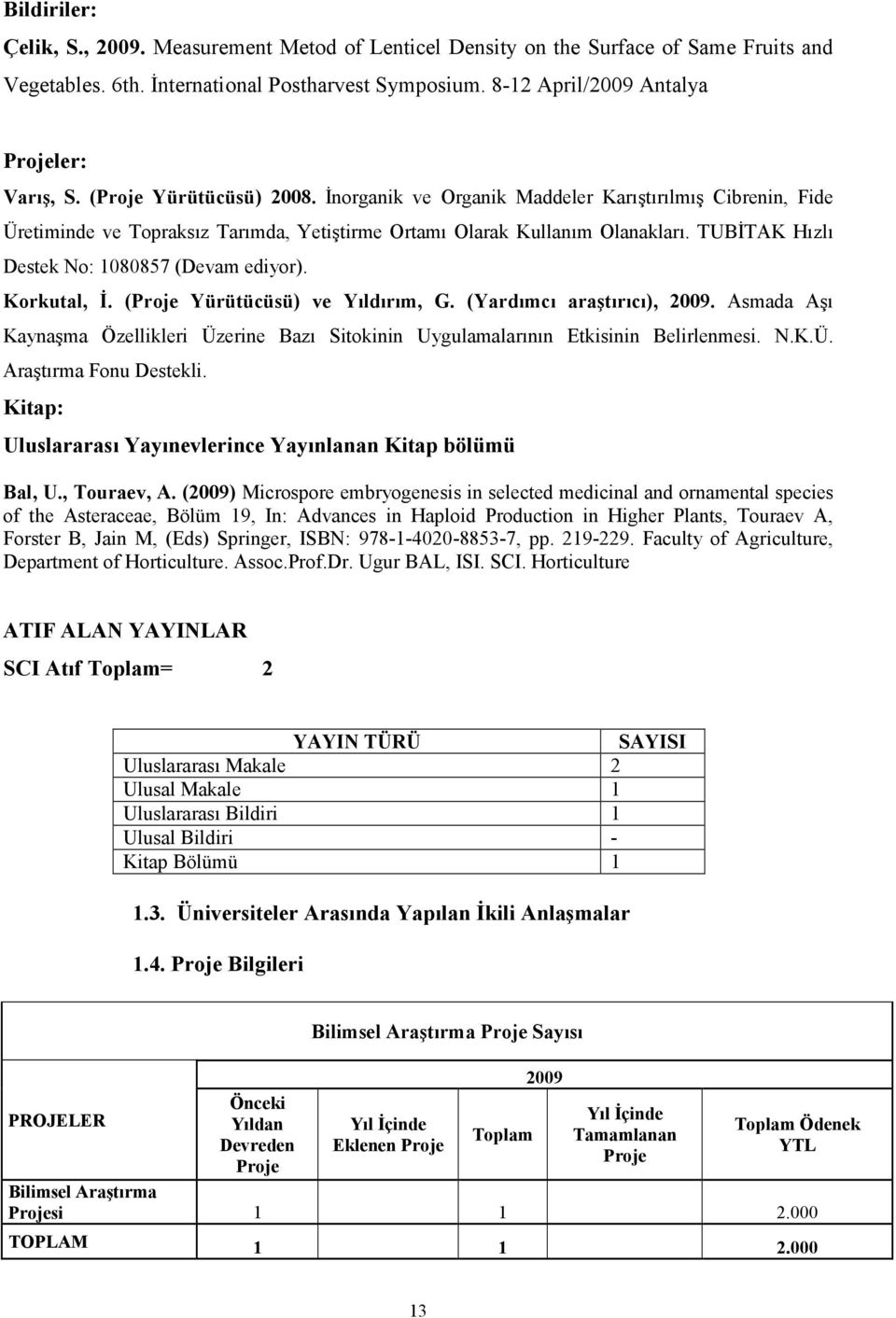 TUBĐTAK Hızlı Destek No: 1080857 (Devam ediyor). Korkutal, Đ. (Proje Yürütücüsü) ve Yıldırım, G. (Yardımcı araştırıcı), 2009.