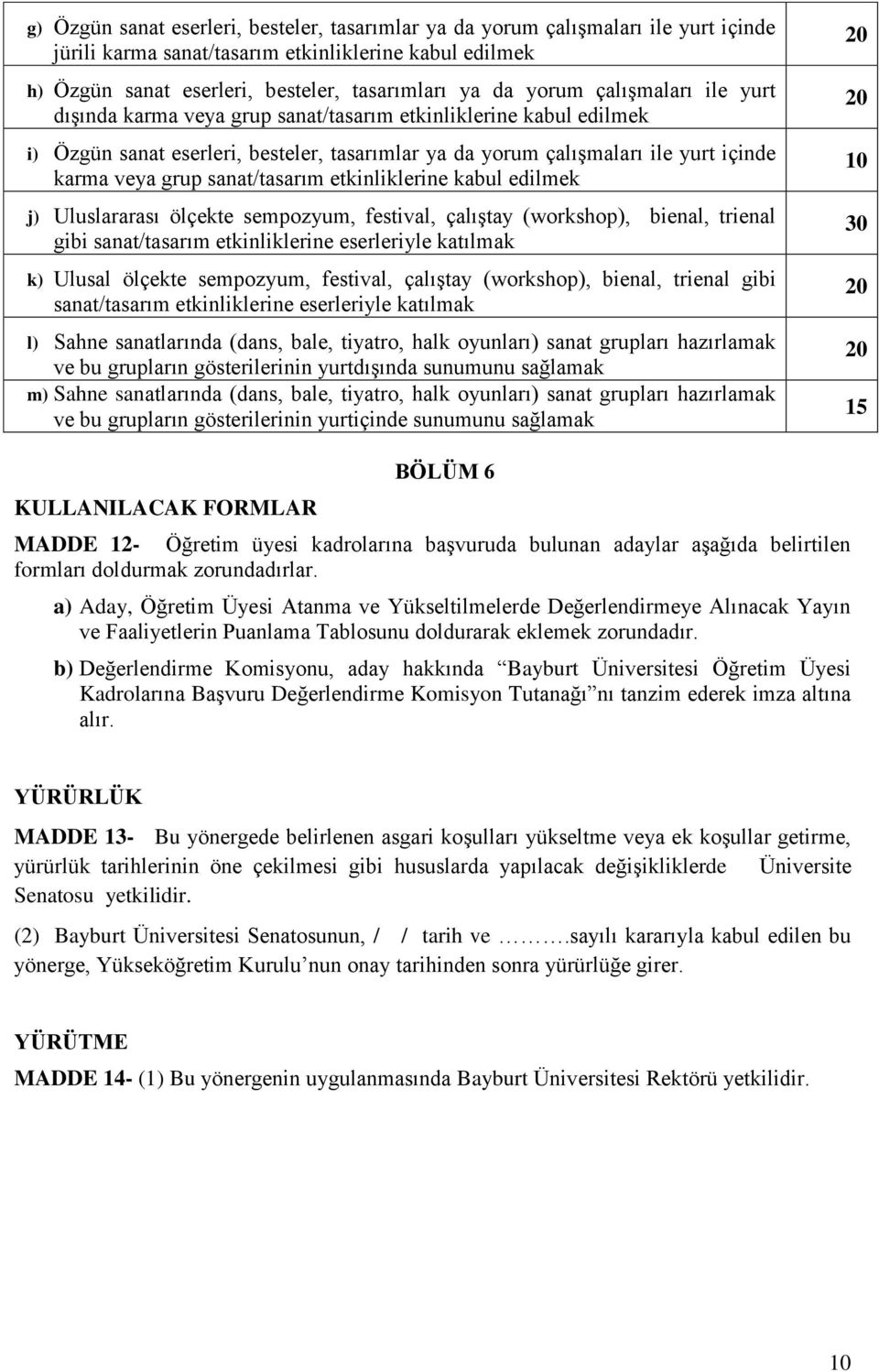 sanat/tasarım etkinliklerine kabul edilmek j) Uluslararası ölçekte sempozyum, festival, çalıştay (workshop), bienal, trienal gibi sanat/tasarım etkinliklerine eserleriyle katılmak k) ölçekte