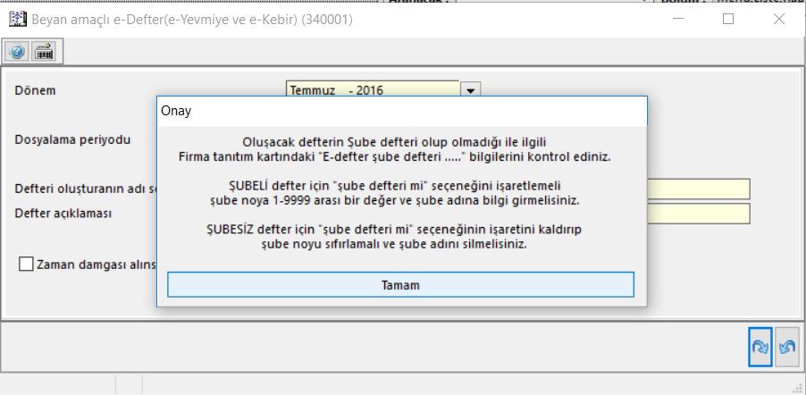 uyumsuzluk tespit edilmiş olacağı için aşağıdaki mesaj verilecek vedönem berat dosyaları oluşturulmayacaktır. Gerekli kontroller sağlanarak işleme tekrar devam edilebilecektir.