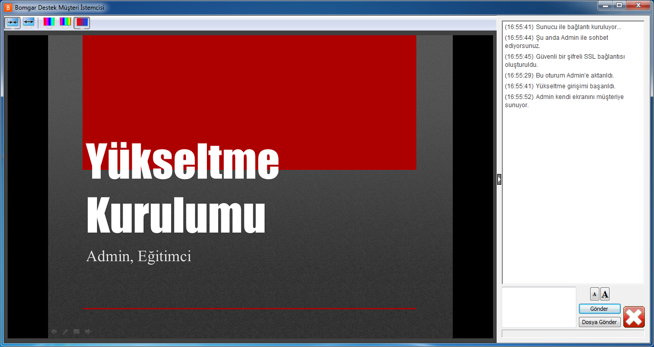 Ekranımı Göster Bir destek oturumu sırasında ekranınızı müşterinizle paylaştığınızda, müşteriniz ya tüm masaüstünüzü ya da sadece sunmayı seçtiğiniz uygulamaları görebilir.