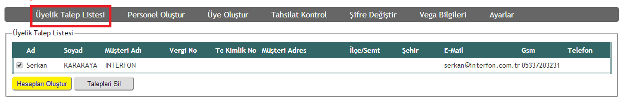 LİSTEYE SADECE ZİMMET CARİ KART TANIMLI PERSONELLER GELİR. ANCAK İSTENİLEN PERSONEL AKTİF EDİLİR LİSTEYE SADECE CARİ KART TİPİ Alıcı OLANLAR VE CARİ KART ÜZERİNDE E-Ticaret İŞARETLİ OLANLAR GELİR.