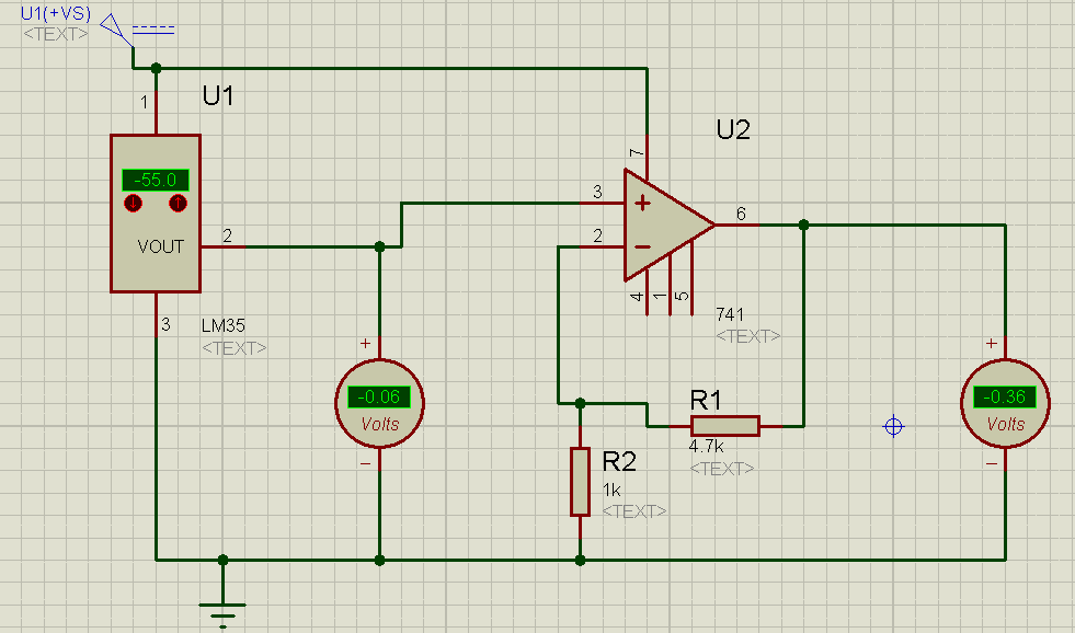 operational amplifier (Op-Amp) kullanılmıştır. Simülasyonda ortam sıcaklığının en alt seviyesine göre oluşan çıkış gerilimi Şekil 44 