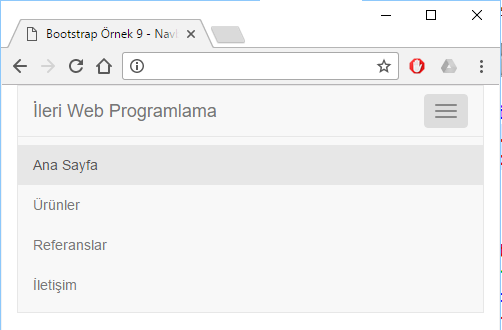 Bootstrap Navbar (devam ) ÖRNEK 9: Farklı sayfa