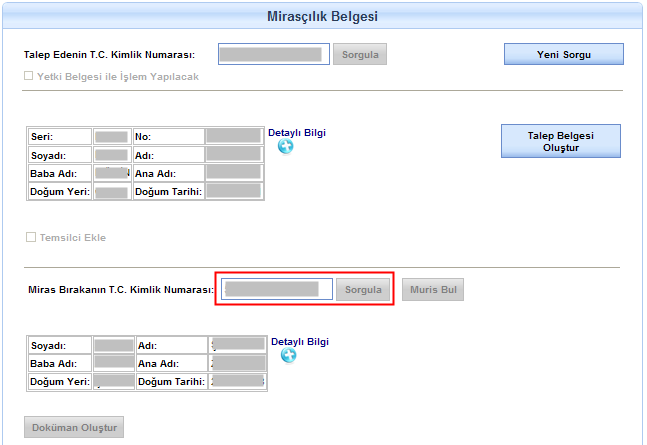 d. Uygulama, Miras Bırakanın T.C.