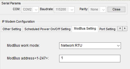 5. Modbus Setting menüsünde work mode,